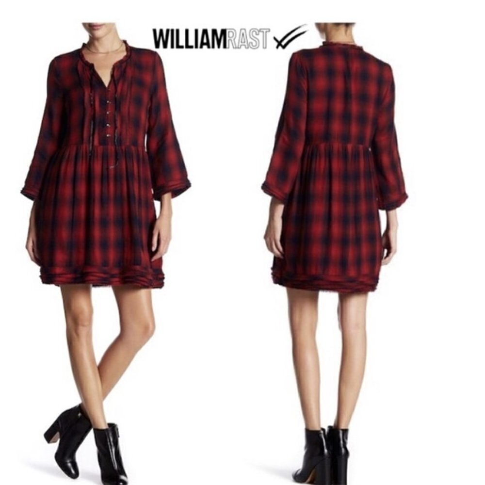 💥391 William Rast Atalia Plaid Raw Edge Boho Dress
